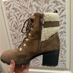 Brown Suede Ankle Boots with Shearling Lining